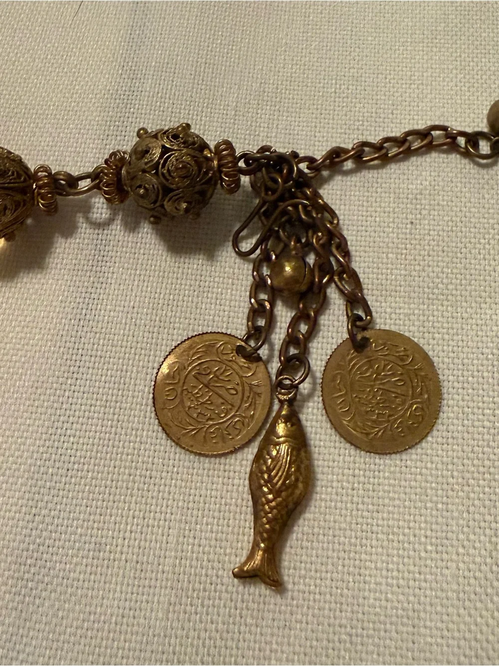 Vintage Beaded Coin Charm Bracelet